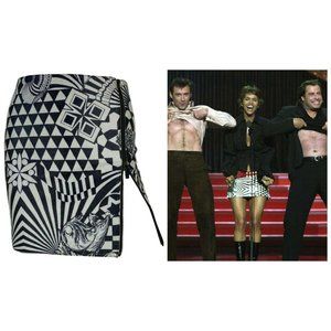 Versus Versace Black/White W F/W 2001 Vintage Graphic Tattoo Leather Skirt